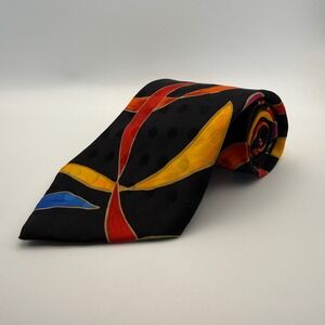 Steven Land New York Mens Silk Tie Black Abstract Geometric Multi Color Handmade